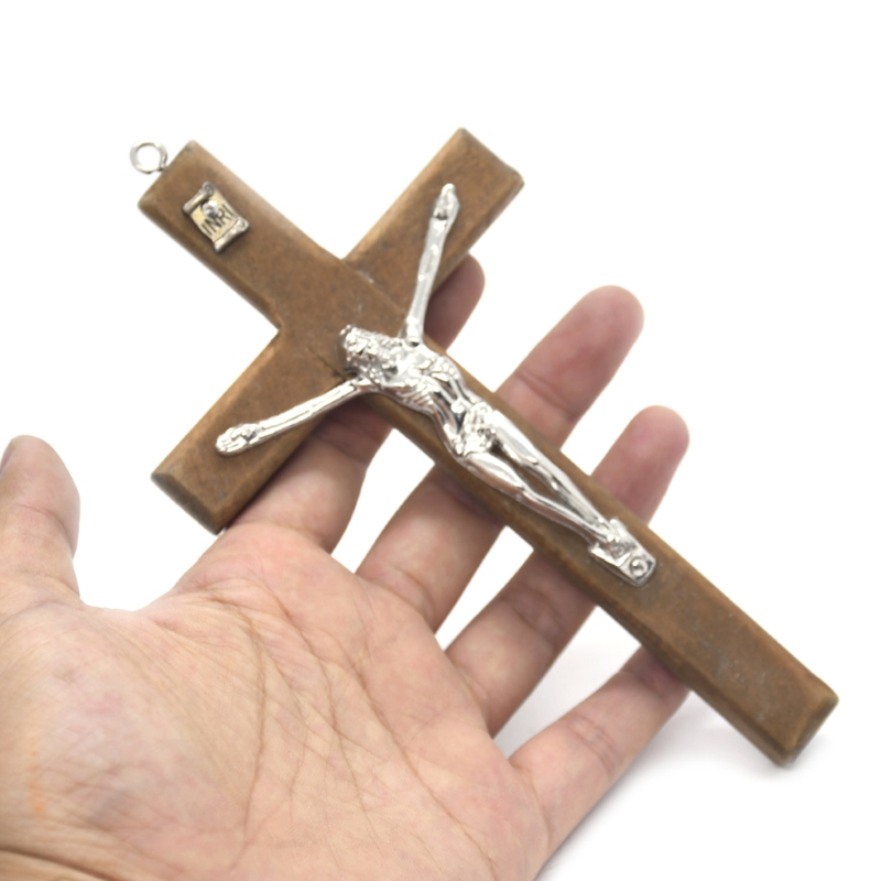 W3JA Houten Jesus Cross Hanger Christus Lijden Standbeeld Kruis Religieuze Gebed Jezus