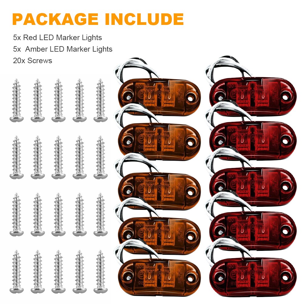 10Pcs Auto Externe Led Verlichting 12V 2LED Auto Bus Vrachtwagen Vrachtwagen Side Marker Indicator Lage Led Trailer Waarschuwing achterzijde Rem Lamp