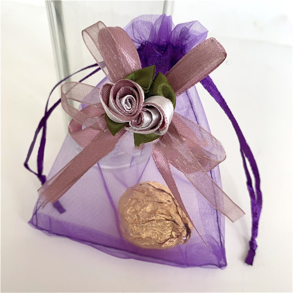 Dun Kleurrijke Kleine Sieraden Verpakking Zak Tulp Mesh Bag Sieraden Verpakking Bag Organza Rose Tasje Voor Snoep: Dark purple  10 12