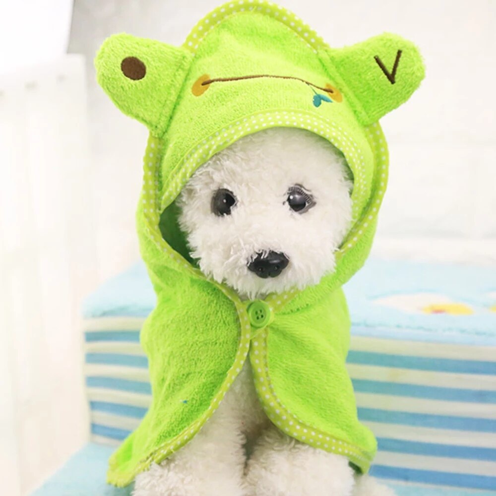 Serviette de bain à capuche pour animaux de compagnie, mignon, pour chien, chat, couverture chaude, douce, dessin animé, chiot, peignoir Super absorbant: Green / L 55CM