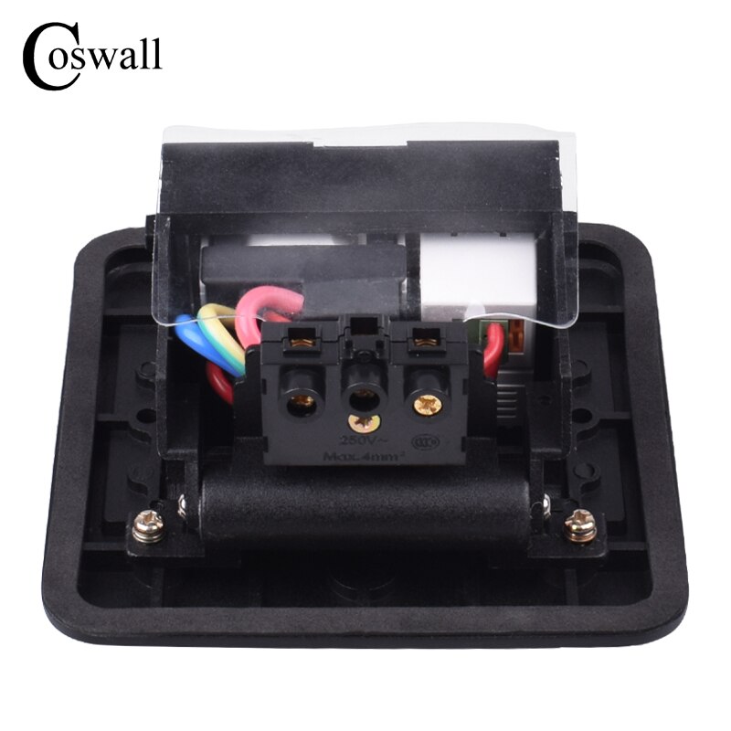 Coswall All Aluminum Black Panel Slow Pop Up Floor Socket 16A French Standard Power Outlet With USB Charging Port 5V 1A
