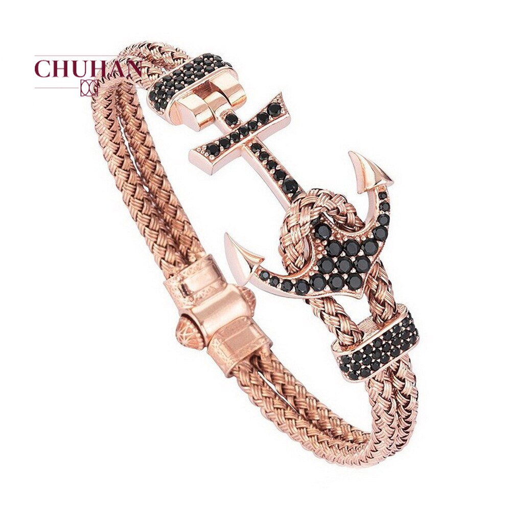 CHUHAN Punk acier inoxydable ancre Bracelets HipHop/Rock Style Bracelets pour hommes bijoux couleur noire de C84