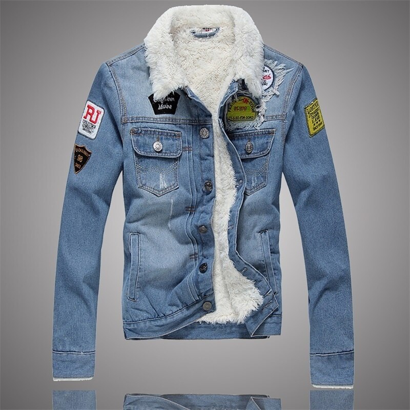 Men Jacket and Coat Trendy Warm Fleece Denim Jacket Winter Jean Jacket Thick Winter Coat For Male Classic Solid Outerwear