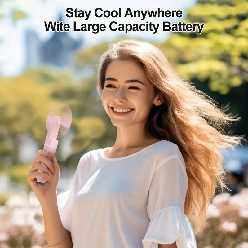 Tragbarer Mini-Ventilator, wiederaufladbar über USB, 3-stufig verstellbar, faltbarer Handventilator, geeignet für Frauen, Reisen, den Einsatz im Freien