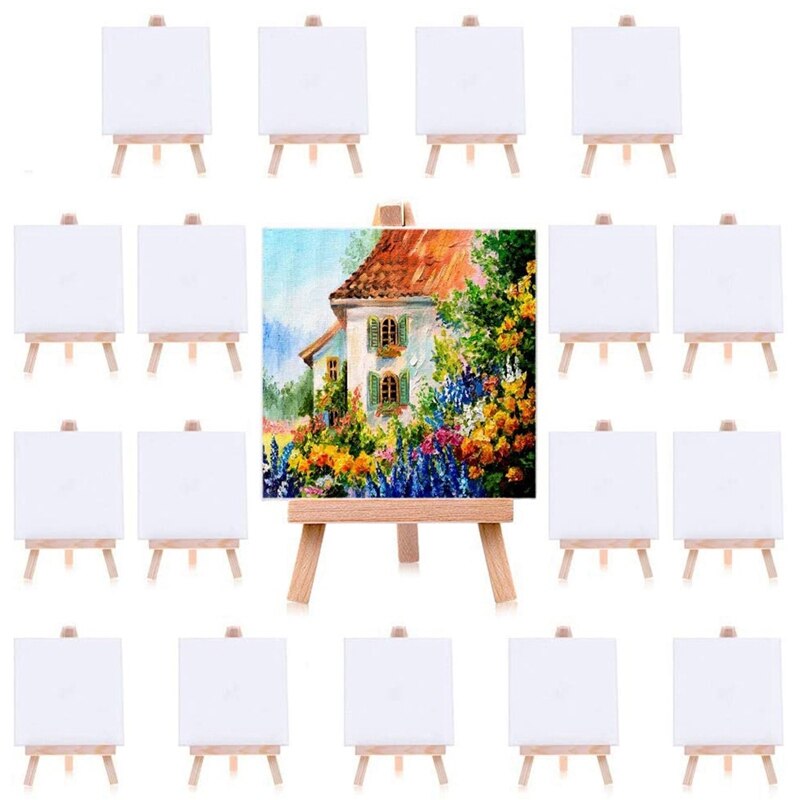 Children's Painting Canvas Easel, 18Pcs Mini Painting Canvas Painting Set Painting Craft Drawing for Children's Painting