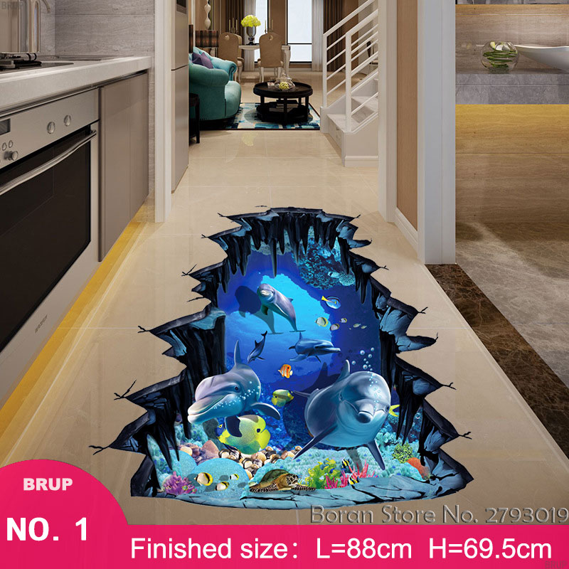 7 Kinds Dolphin Floor Stickers Sea Animals 3D Wall Stickers Bedroom Home Decors Mural Art Wall Decals Vinyl Wallpaper Waterproof: 01(buy 2 save 1usd)