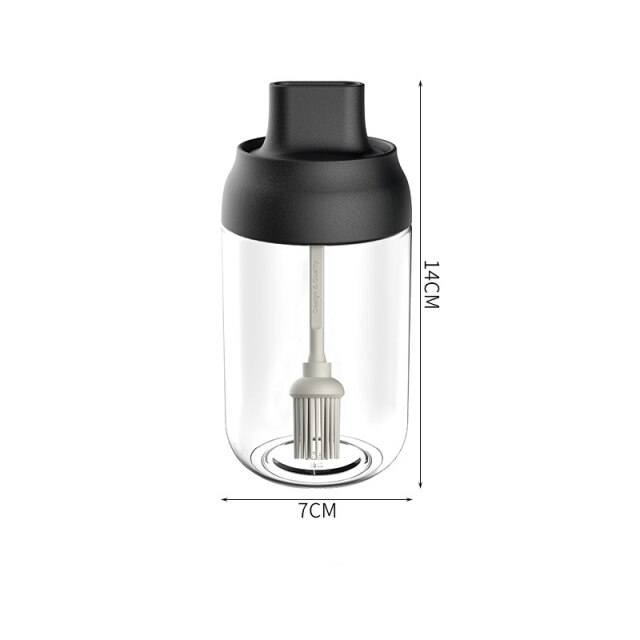 Kitchen Glass Spice Jars With Lid Herbs Soy Sauce Oil Bottle With Label Paper Salt And Pepper Shakers Set Seasoning Organizer: Black-oil brush