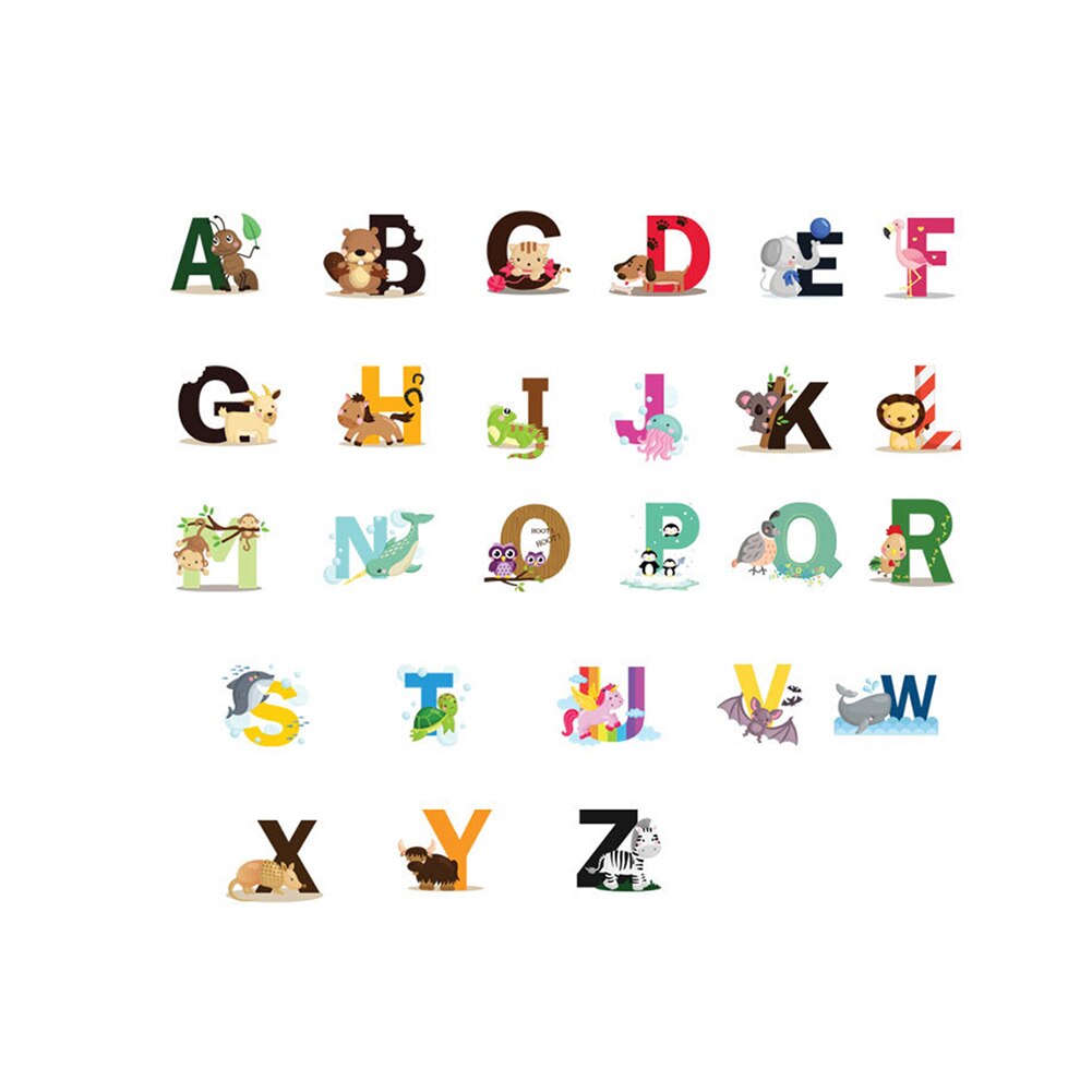 Cartoon Alphabet Sticker Adhesive Wall Sticker Pvc Waterproof Wallpaper Mural DIY Wall Decals Home Poster Kids Room Decor: A