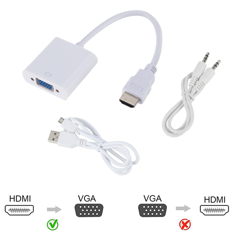 Adaptateur HDMI vers VGA hd1080 p, câble convertisseur pour Xbox, PS4, PC, portable, TV box, écran de projecteur HDTV: WHITE