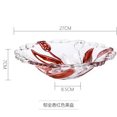 Crystal glass fruit plate golden tulip flower bowl living room bar Snack dried plates mx7191154: Red