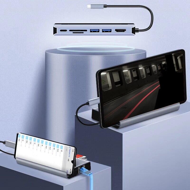Docking Station 7-In-1 Multi-Function Docking Station TYPE C to Ethernet Gigabit + HDMI HD Converter