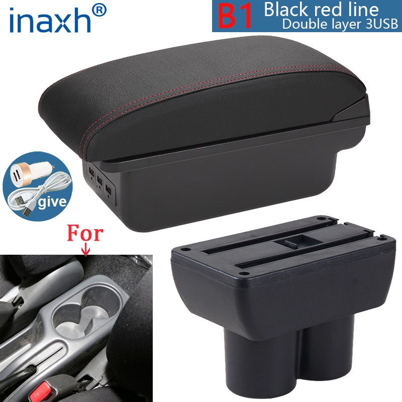 Voor Suzuki Jimny Armsteun Doos Interieur 2007 Onderdelen Speciale Retrofit Onderdelen Auto Armsteun Center Opbergdoos Met Usb led Licht: B1 Black red 3USB