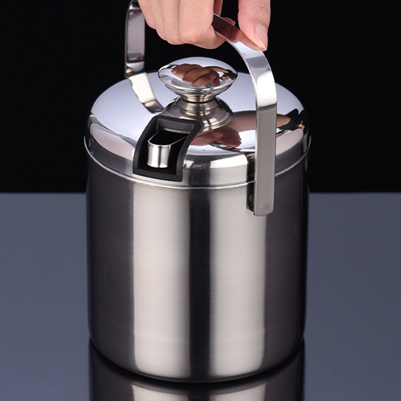 Double-Layer Stainless Steel Ice Bucket Portable Champagne Bucket Thickened Ice Bucket With Ice Compartment And Ice Clip