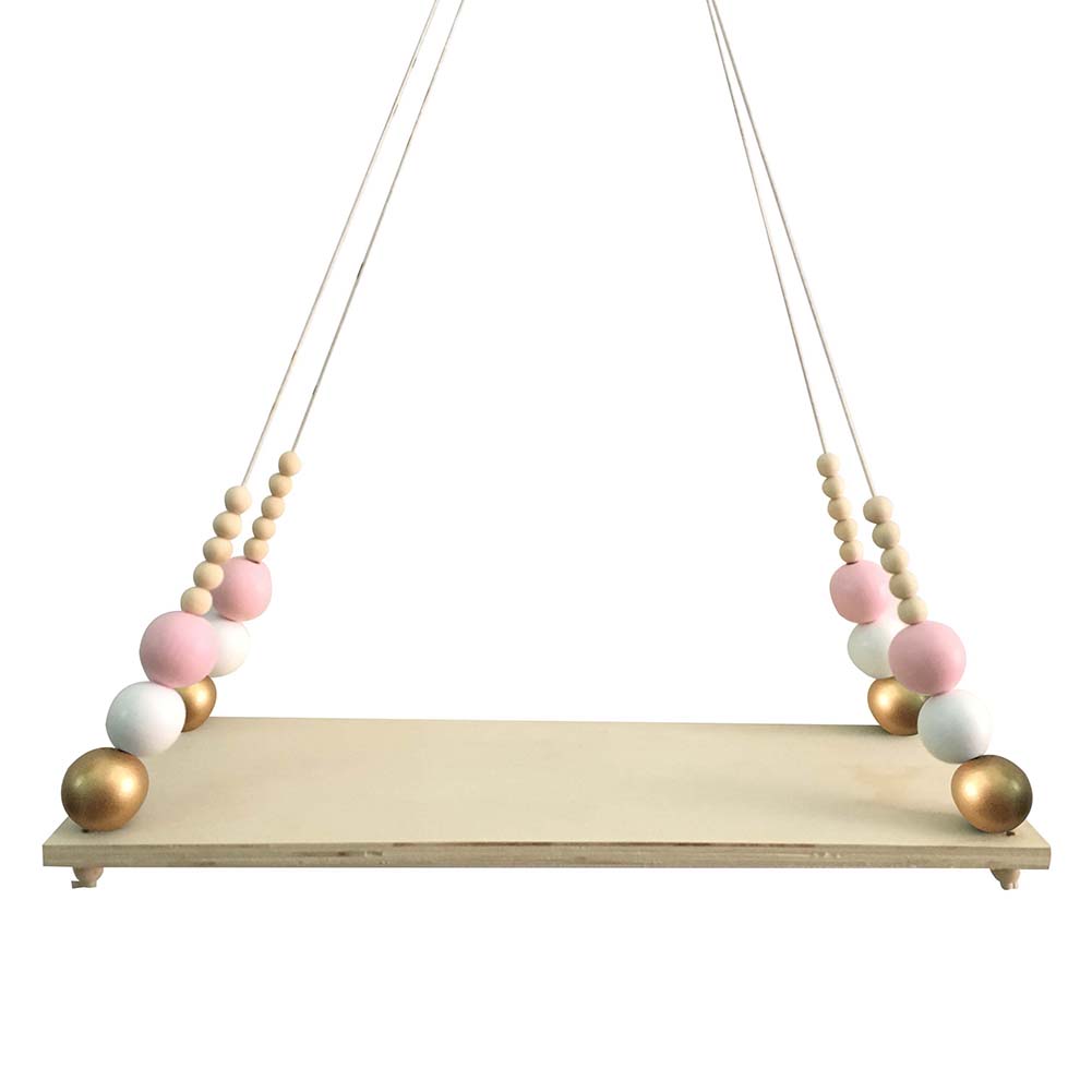 ! panneau de perles de bois nordique suspendus étagère de rangement enfants chambre pépinière décor mural à la maison: Golden White Pink