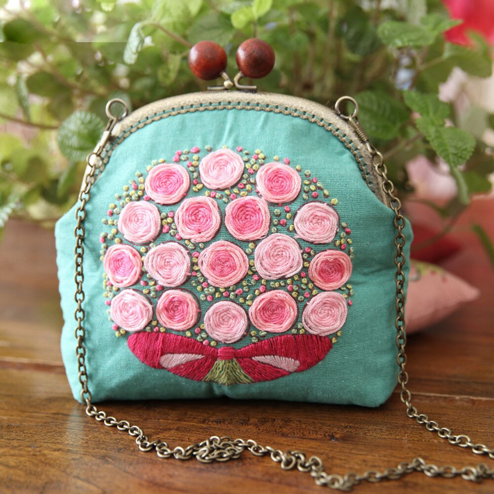 Chinesisch Einfach Stickerei DIY Blume Taschen Brieftasche Handtasche Kreuz Stich setzt Bausatz Hand NäHenne Handgemachte Handtasche Kreative