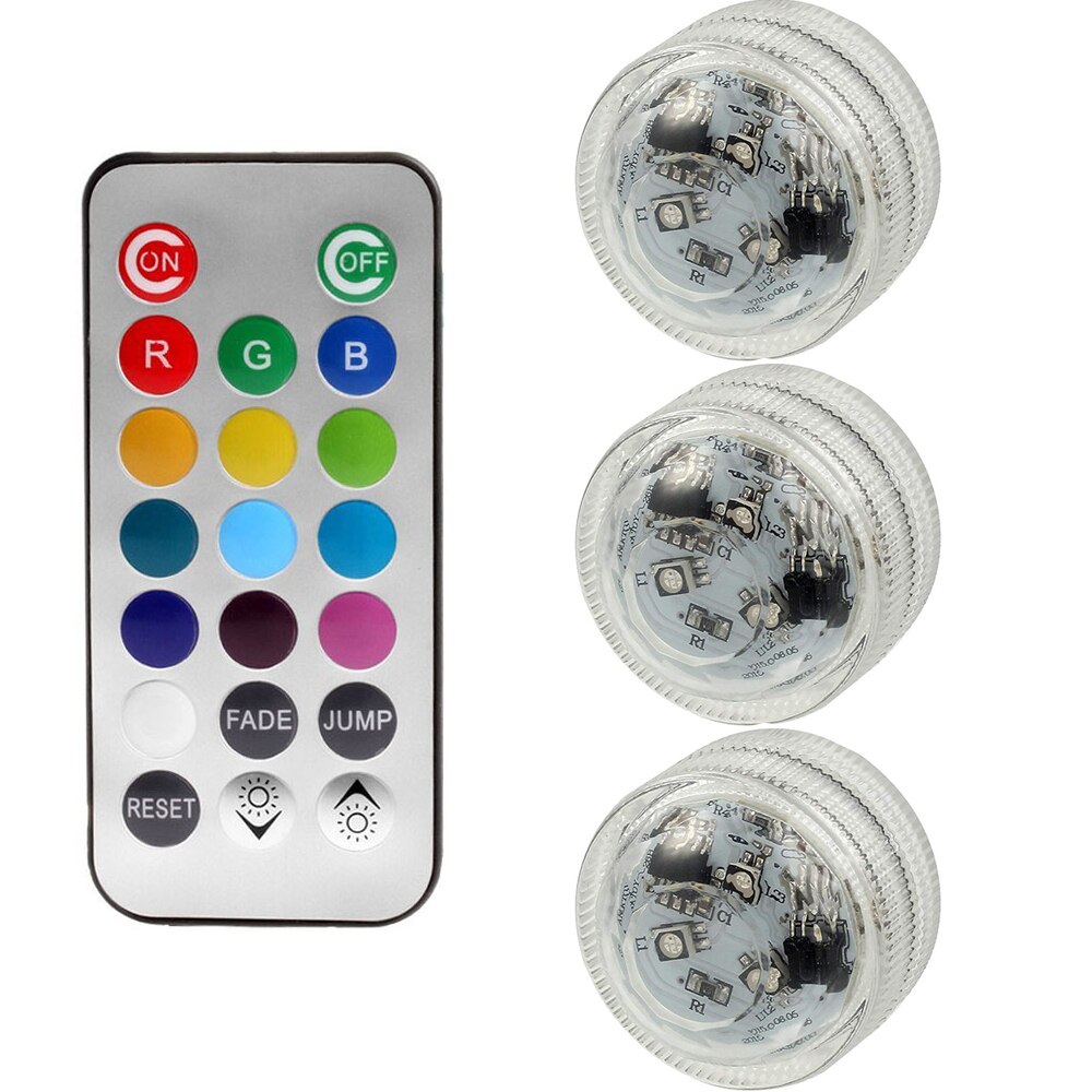 Ip68 waterdichte, veelkleurige onderwaterlampen met 3 leds, op batterijen, rgb-nachtlampje voor aquariums, afstandsbediening: 1 afstandsbediening 3 lampen