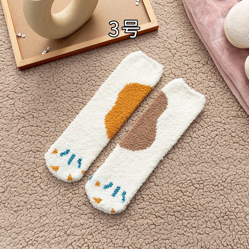 Calcetines de visón de imitación con lazo de conejos rosas dulces, calcetines cálidos de felpa para dormir en casa, calcetines de tubo peludos bonitos de dibujos animados japoneses Ins: Morado