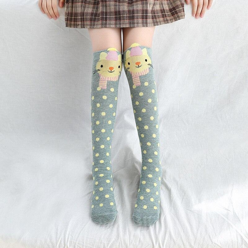 Calzini in cotone morbido per bambina scaldamuscoli al ginocchio calzini per bambini autunno inverno calzini simpatici animali da cartone animato per 2-12 anni: green grey cat