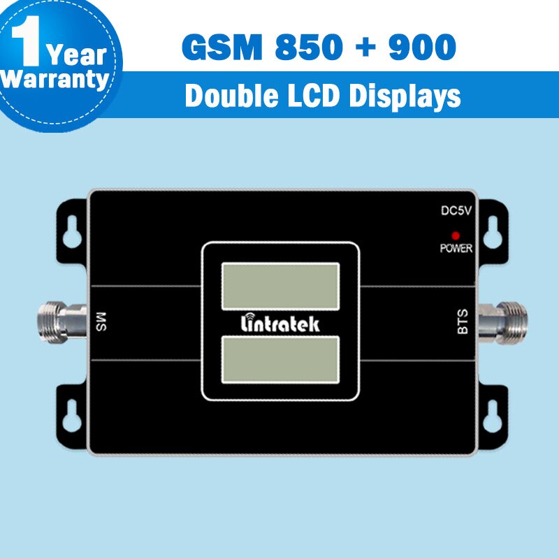 Lintratek GSM Signal Booster - 65dB Gain - Dual Band 850/900MHz Repeater with LCD Displays