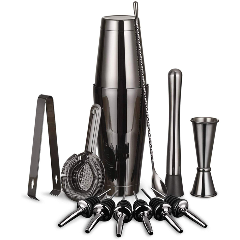 13 pçs/set aço inoxidável cocktail shaker gelo tong mixer bebida boston bartender browser kit barras conjunto ferramentas barra profissional