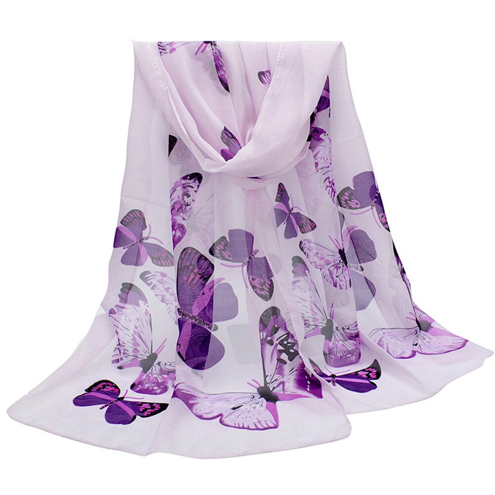 Mode Sjaal Dame Vlinder Print Neck Shawl Sjaal Warm Wrap Ademend Winddicht Sjaals Sjaals Hijab Halsdoek Foulard # Een: Purple
