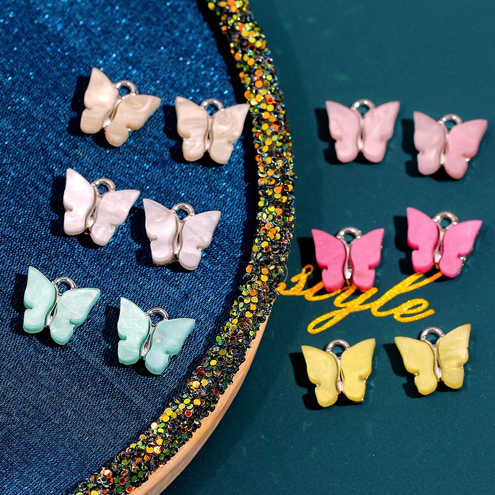 JJFOUCS 10Pcs/set Color Mixing Butterfly Cute Acrylic DIY Animal Pendant Handmade Jewelry For Necklace Bracelet Anklet Earring