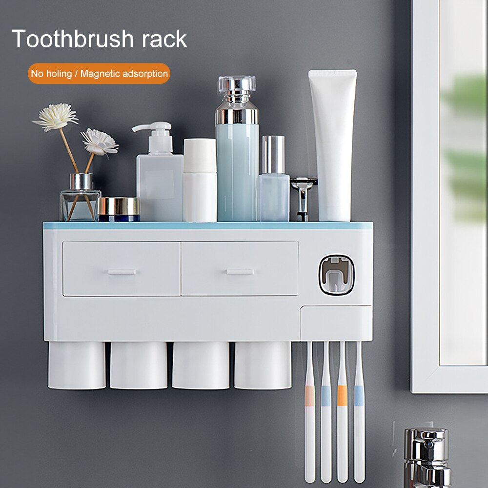 VEVICE Magnetic Adsorption Inverted Toothbrush Holder Automatic Toothpaste Squeezer Dispenser Storage Rack Bathroom Accessories