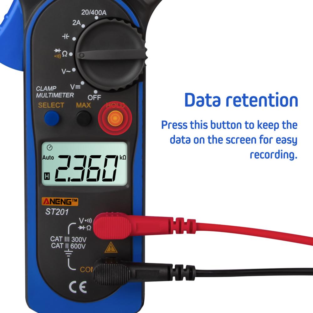 Digital clamp multimeter st -201 true rms lcd multifuction ohm dc ac voltmeter ac ammeter data tester