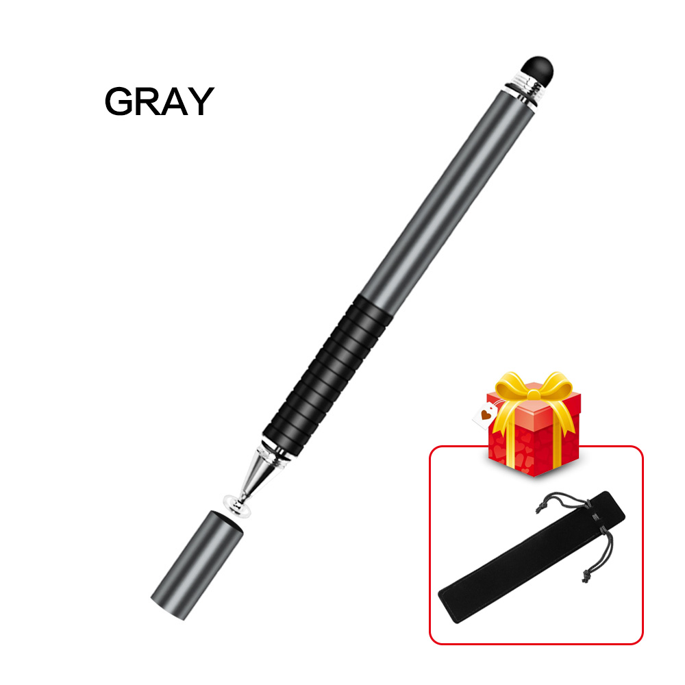 2 In 1 Stylus For Smartphone Tablet Thick Thin Drawing Capacitive Pencil Universal Android Mobile Screen Metal Note Touch Pen: Gray no Hook