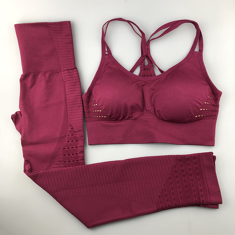 Sømløs yogasæt kvinder fitness tøj sportstøj kvinde gym leggings polstret push-up strappy sports-bh 2 stk sportsdragter