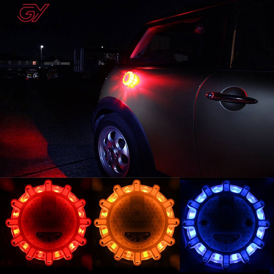 15 luces Led de emergencia para coche, luces de advertencia para carretera, luces nocturnas, faro para carretera con disco rojo y azul, luz Led para policía o carretera