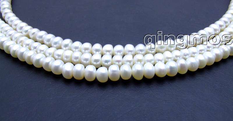 Femmes bijoux 6-7mm blanc naturel d'eau douce plat perle 3 brins collier avec grand rose beauté fermoir-5199