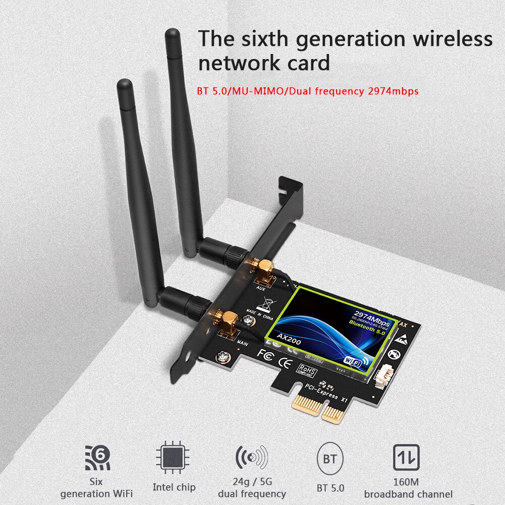 Ax200 2.4g/5ghz sem fio wifi adaptador 2974mbps banda dupla bluetooth 5.0 sem fio pci-e adaptador wi-fi receptor antena placa de rede