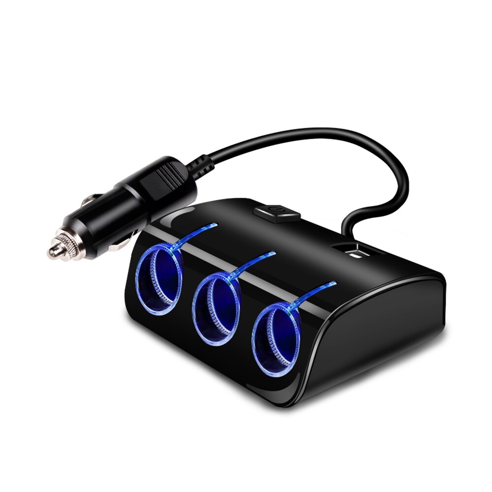 5V 1.2A Car Auto Cigarette Lighter Universal 3 Ways 2 USB Ports Dual USB Car Charger With Switch: Black
