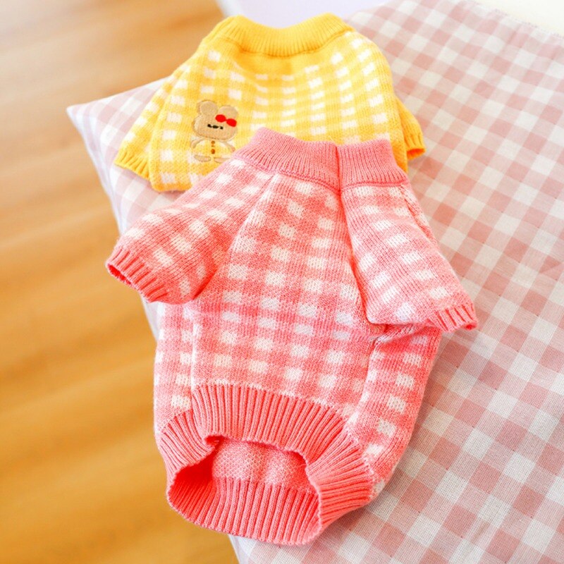 Ropa de invierno para mascotas, suéter a cuadros para clima frío, traje de punto para perros pequeños con patrón de conejo de azúcar, suéteres para perros, XS-XL