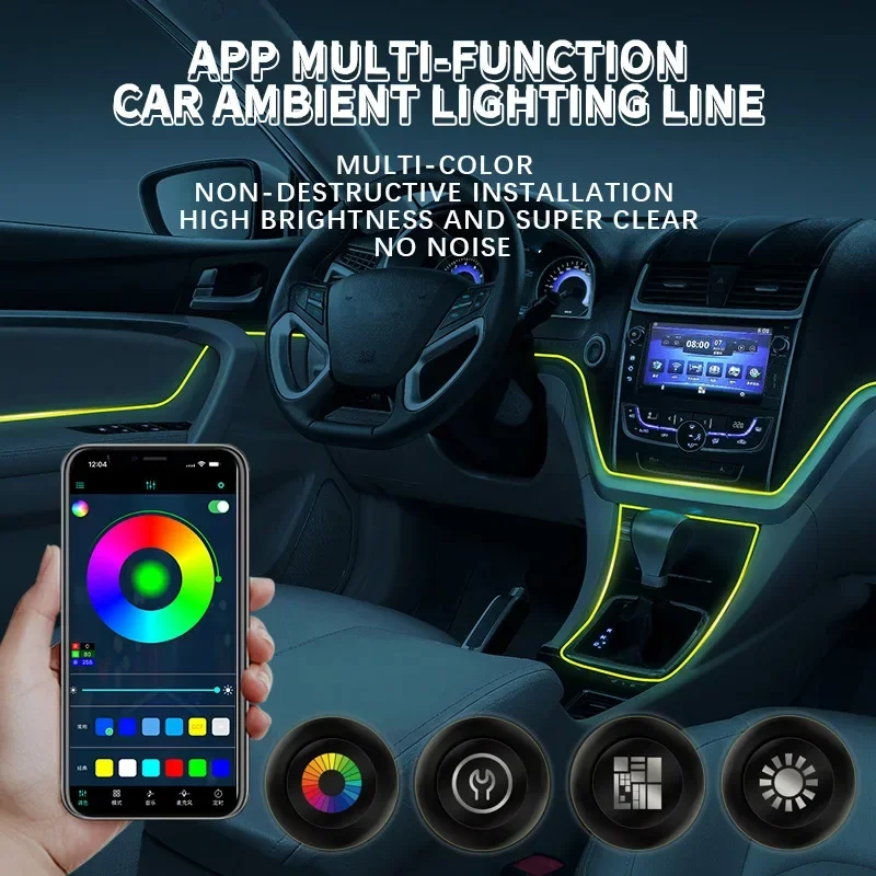 Auto Innen RGB LED Atmosphäre Licht Streifen USB Fiber Optic Neon Unsichtbare Umgebungs Lampe Center Konsole Tür Dekoration Trim