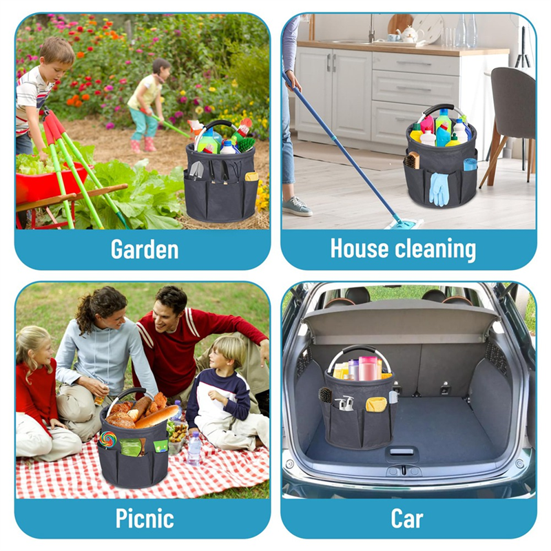 Bsevb -17l bærbare rengjøringsbøtter, arrangør med 6 lommer, sammenleggbar rengjøringsboks, bærbar rengjøringspose