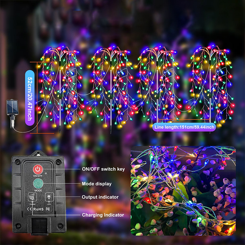420/680 LED luces de cadena de petardo impermeables al aire libre con energía Solar con 8 modos luces solares de jardín para camino patio Landsca: orange / 0-5 W