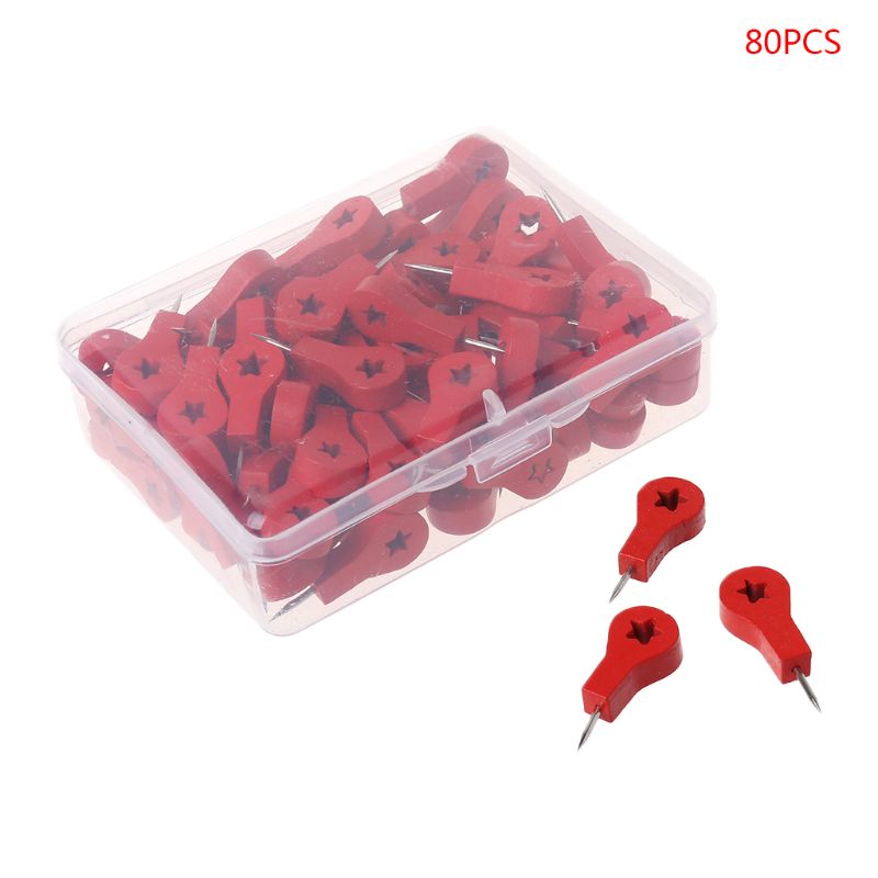 80Pcs Map Markers Wooden Drawing Photo Wall Studs Cork Board Push Pins Thumbtack