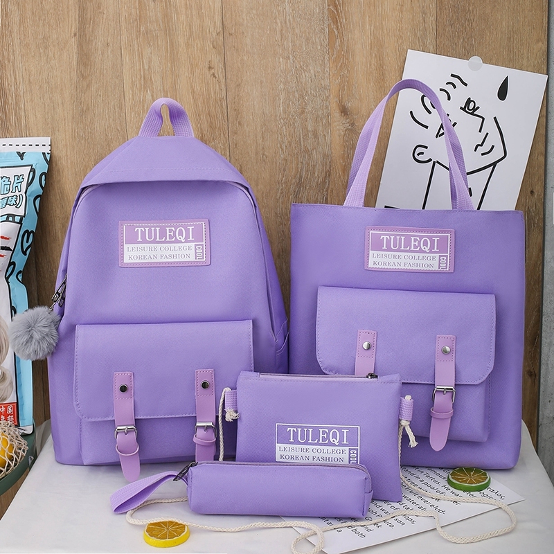 Mochilas escolares bonitas para meninas adolescentes, conjunto de 4 peças casual bolsas de ombro nylon de moda para adolescentes