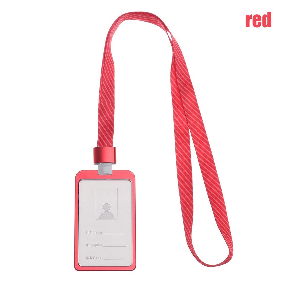 1PC Work Card Holders With Rope Aluminum Alloy Multi colored Employee Name ID Card Cover Metal ID Business Case Work Certificate: red