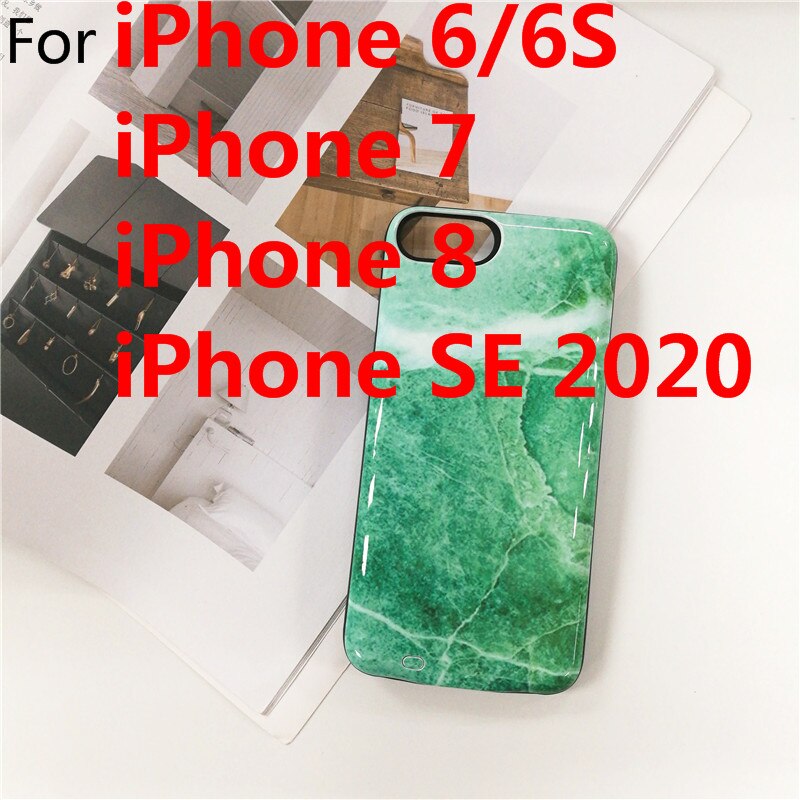 Coque de chargeur de batterie pour iPhone 7 8 6 6S Plus, étui de charge pour iPhone SE , banque d&#39;alimentation Portable mince, pierre de marbre multicolore: i7-Green
