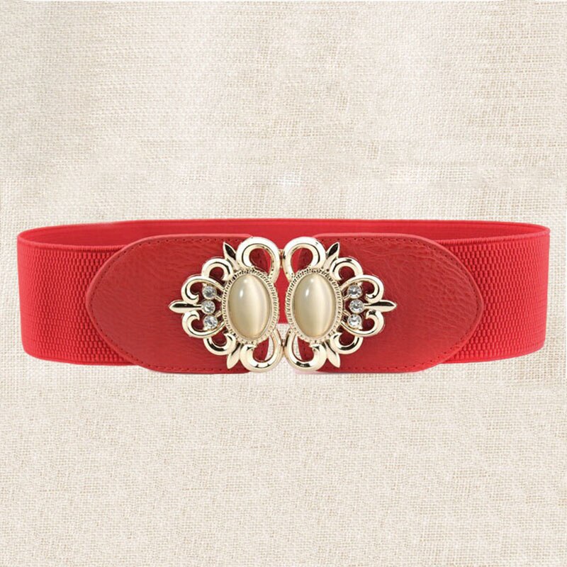 Cinturón ancho elástico para mujer, cinturón grueso con estampado de tótem Vintage, cinturón de cuero elástico para vestido, corsé, Z30 cincha de cintura, 21 tipos: Red Opal