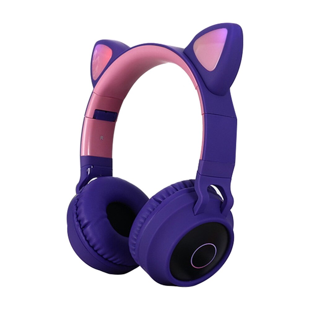 LED Cat Ear Light Bluetooth 5.0 Headset 3.5mm Young People Noise Cancelling Gaming Headphones for Laptop Smart Phone: PurPle