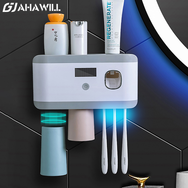 CMXIO UV Toothbrush Sterilizer Solar Energy Tooth Brush Holder Automatic Toothpaste Squeezer Dispenser Storage Rack Organizer
