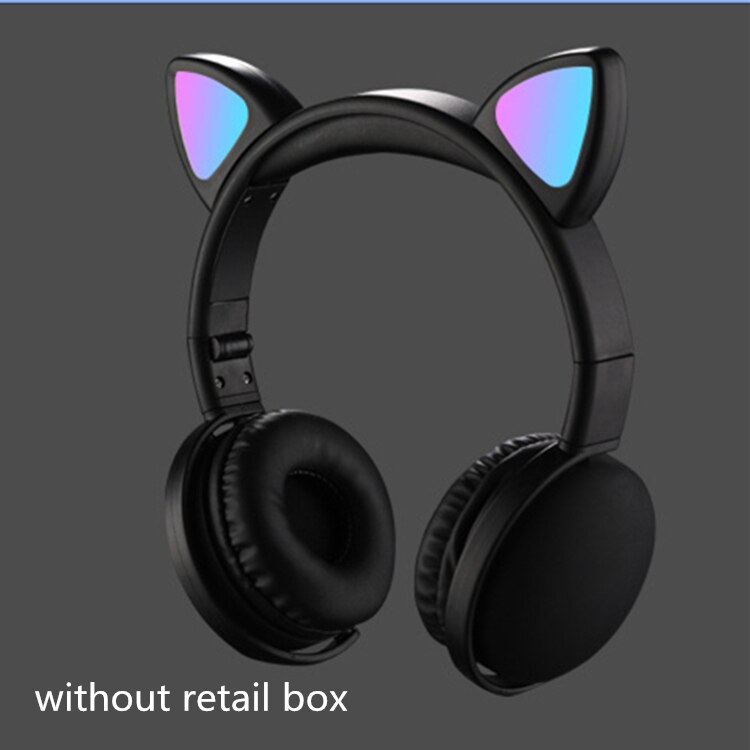 Cat Ear LED Headphones Noise-Cancelling Bluetooth 5.0 Kids Girls and Boys Folding Headset Support TF Card 3.5mm Plug With Mic: black no retail box