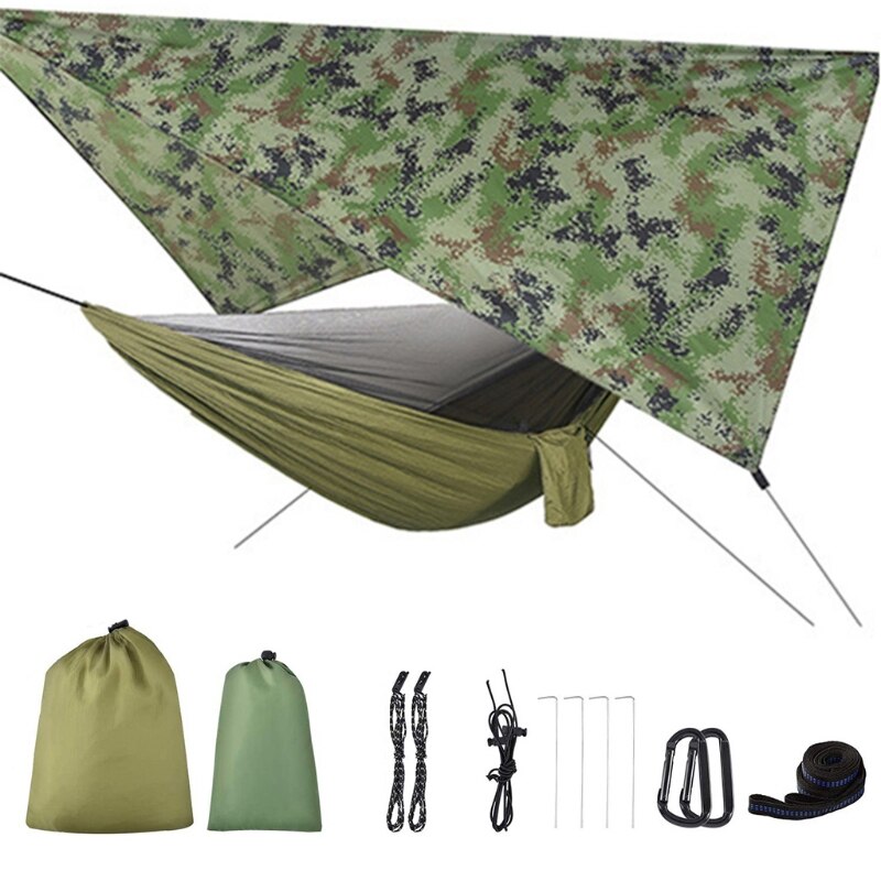 Camping Hammock with Mosquito Net and Tarp Rain Cover and Tree Straps 200kg Load Capacity 290 x 140 cm Nylon Double: B