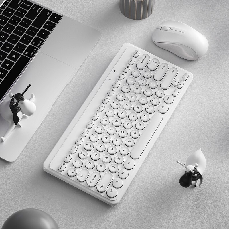 2,4G kabellos Tastatur Maus einstellen USB 79 Tastenkappen Stumm Mini kabellos Spielen Tastatur Maus Combo Für Bausatz PC Gamer Computer Laptop: Weiß einstellen