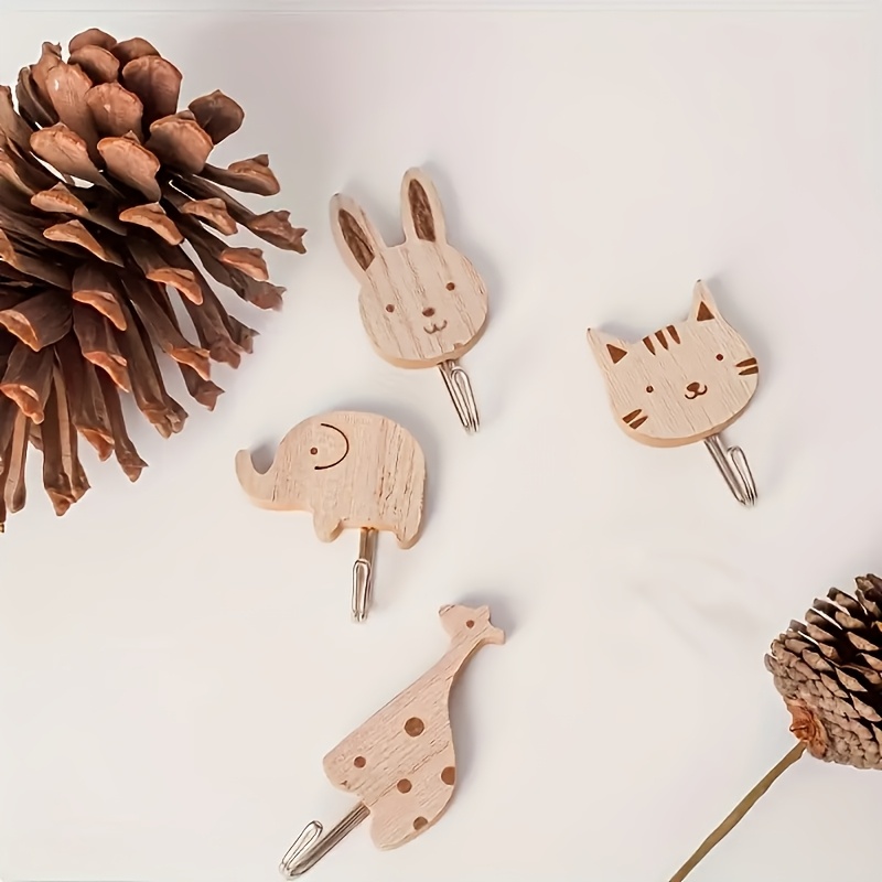 4 Stück hölzerne Haken in Tierform – wandmontierte Aufbewahrung für Mäntel, Handtücher, Schals, Taschen – Heimorganisation, Haken zum Aufhängen