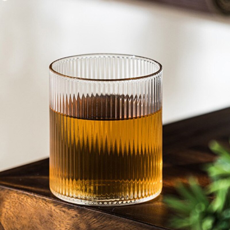 Ribbet glass whiskyglass vertikal kornkopp varmebestandig tevann er kaffe juice kopp japansk håndlaget: 2 stk
